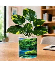 Artificial Tree Ceramic Photo Pot With White Stones 3x4 Inch (F166181)