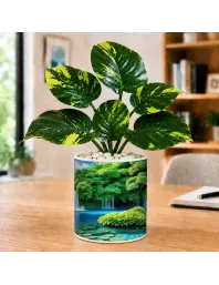 Artificial Tree Ceramic Photo Pot With White Stones 3x4 Inch (F166181)