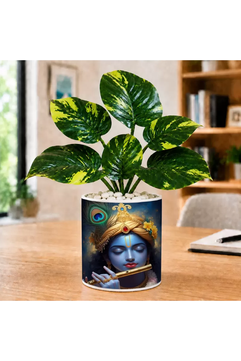 Artificial Tree Ceramic Photo Pot With White Stones 3x4 Inch (F166182)