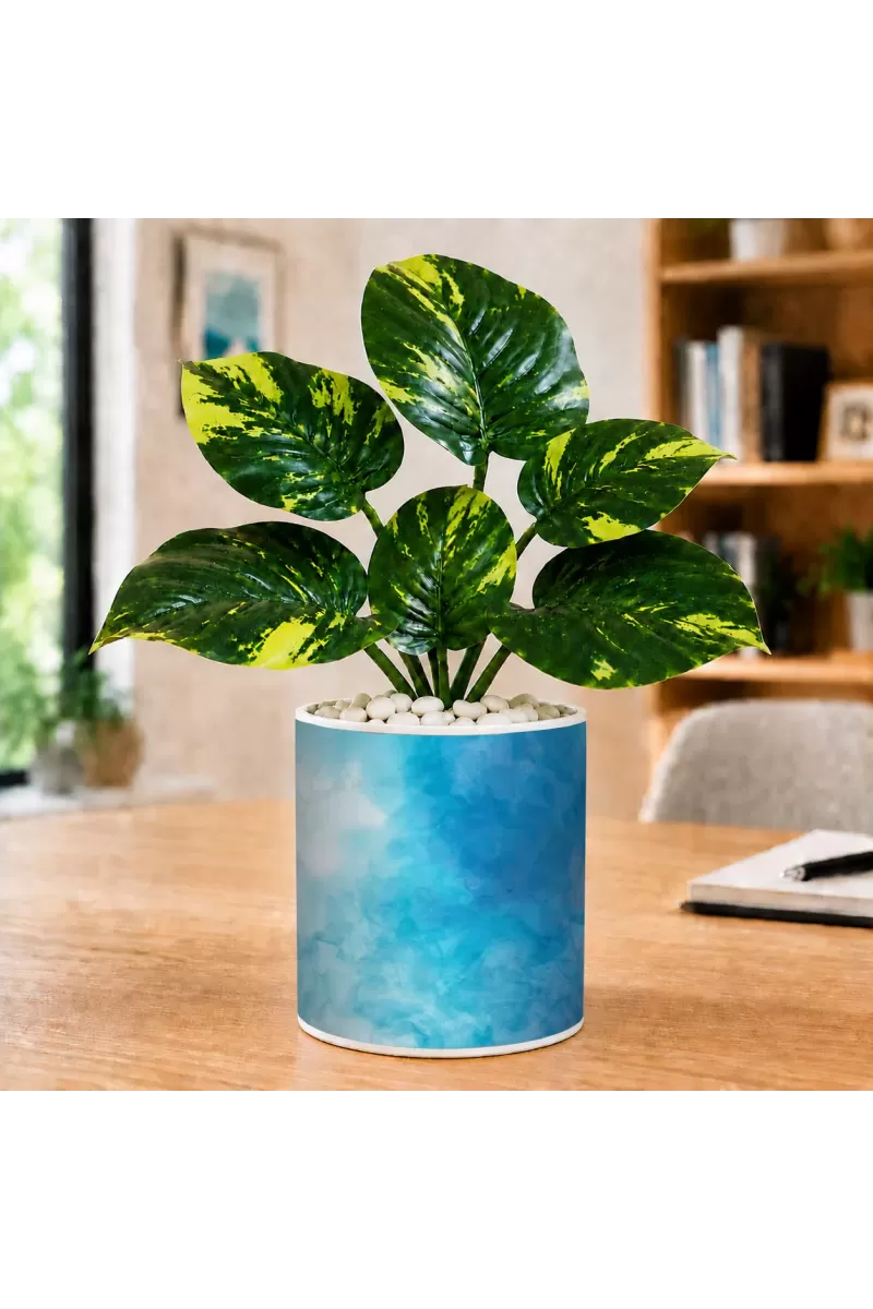 Artificial Tree Ceramic Photo Pot With White Stones 3x4 Inch (F166185)
