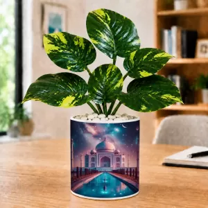 Artificial Tree Ceramic Photo Pot With White Stones 3x4 Inch (F166187)