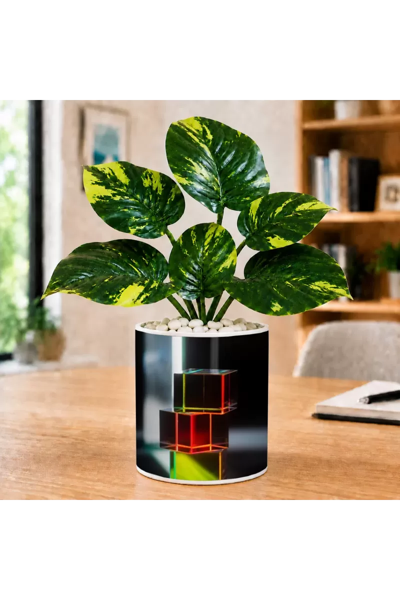 Artificial Tree Ceramic Photo Pot With White Stones 3x4 Inch (F166188)