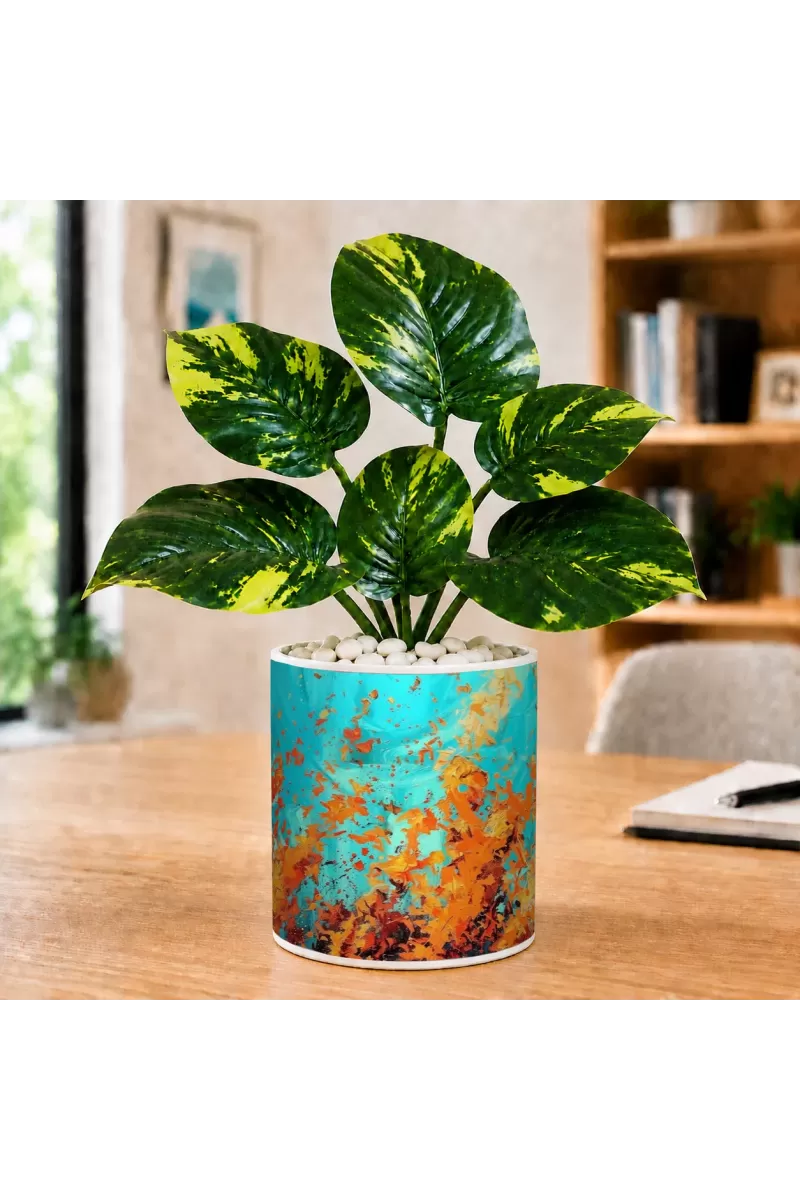 Artificial Tree Ceramic Photo Pot With White Stones 3x4 Inch (F166189)