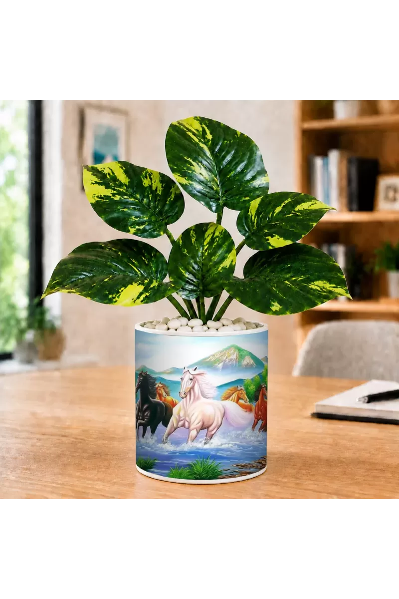 Artificial Tree Ceramic Photo Pot With White Stones 3x4 Inch (F166190)