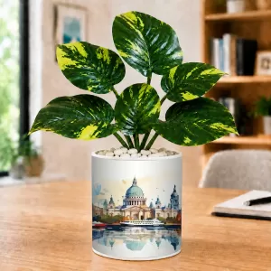 Artificial Tree Ceramic Photo Pot With White Stones 3x4 Inch (F166200)