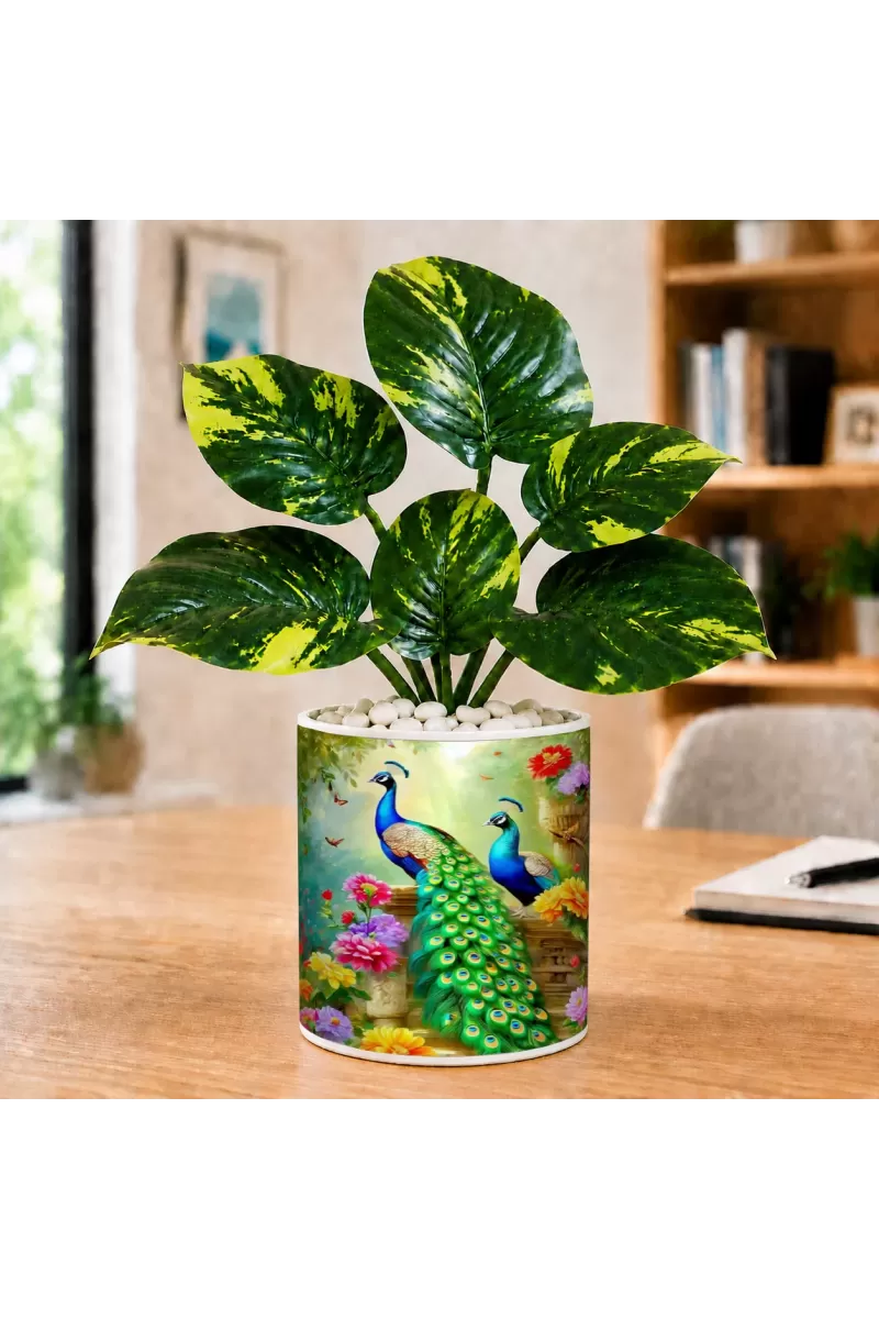 Artificial Tree Ceramic Photo Pot With White Stones 3x4 Inch (F166201)