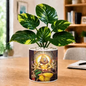 Artificial Tree Ceramic Photo Pot With White Stones 3x4 Inch (F166202)
