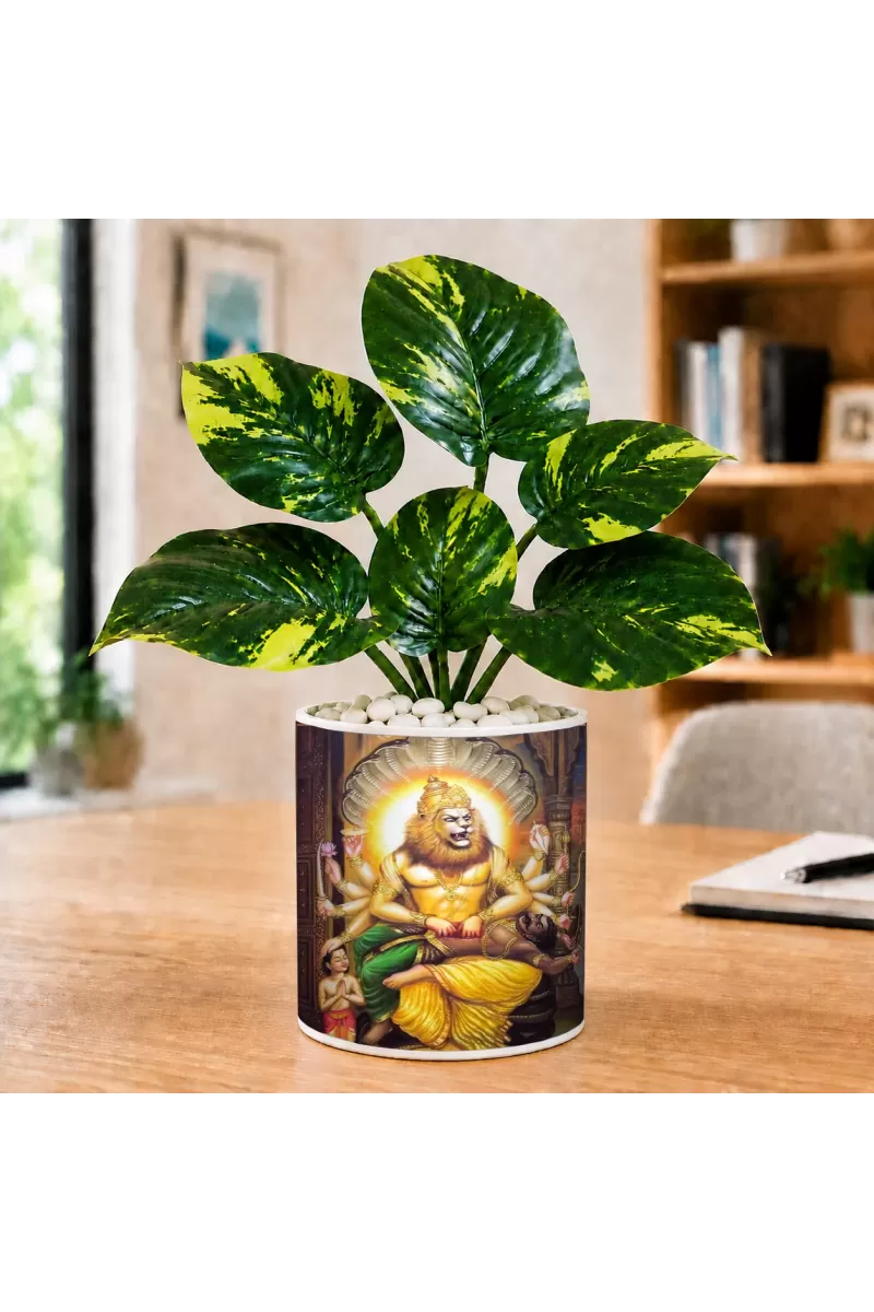 Artificial Tree Ceramic Photo Pot With White Stones 3x4 Inch (F166202)