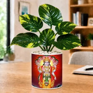 Artificial Tree Ceramic Photo Pot With White Stones 3x4 Inch (F166206)