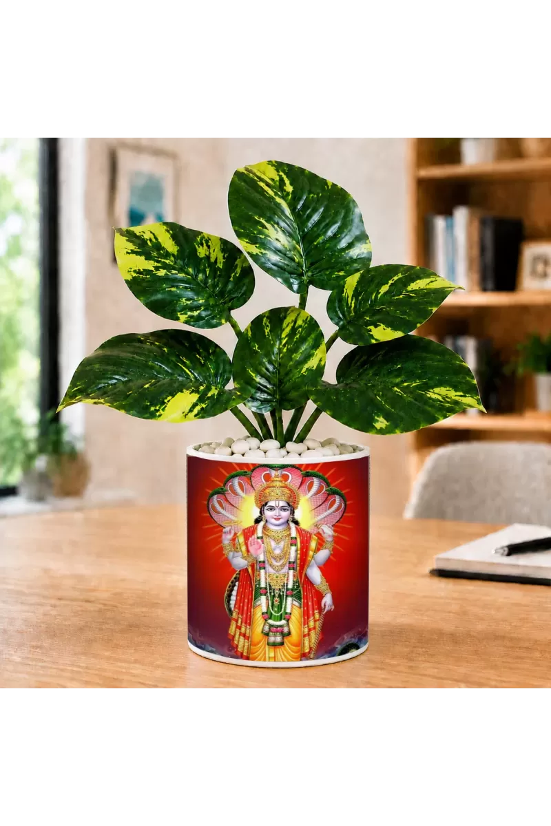 Artificial Tree Ceramic Photo Pot With White Stones 3x4 Inch (F166206)