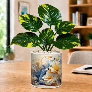 Artificial Tree Ceramic Photo Pot With White Stones 3x4 Inch (F166208)