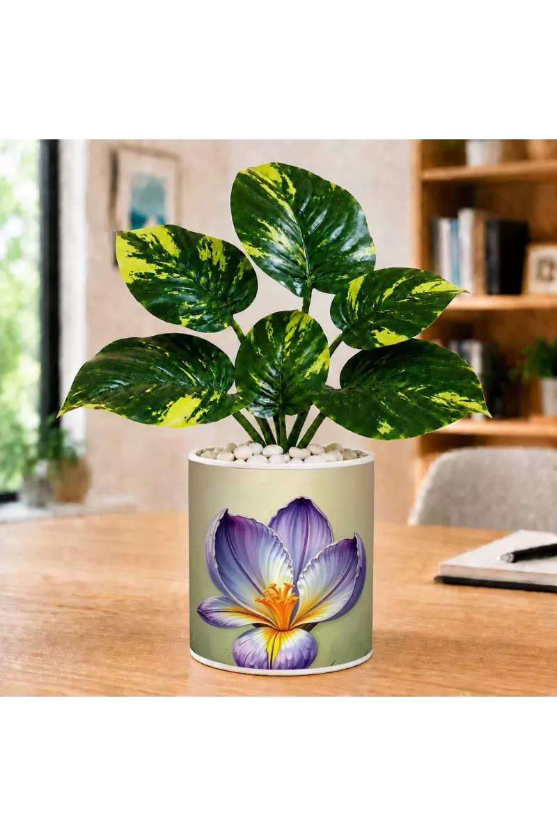 Artificial Tree Ceramic Photo Pot With White Stones 3x4 Inch (F166210)