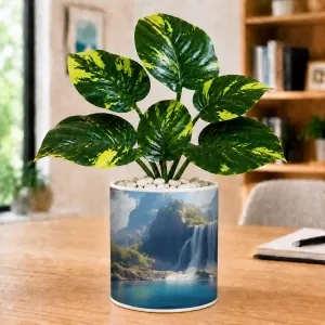 Artificial Tree Ceramic Photo Pot With White Stones 3x4 Inch (F166213)
