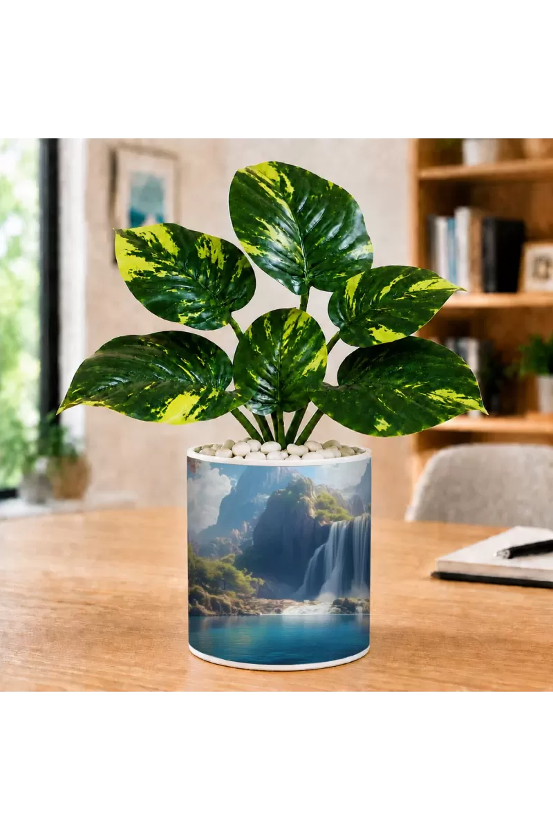Artificial Tree Ceramic Photo Pot With White Stones 3x4 Inch (F166213)