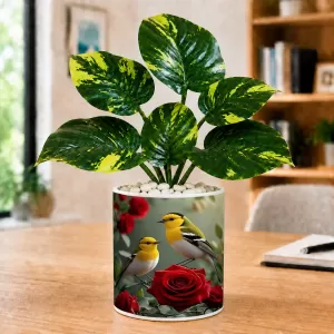 Artificial Tree Ceramic Photo Pot With White Stones 3x4 Inch (F166214)