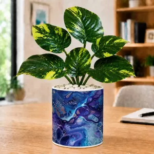 Artificial Tree Ceramic Photo Pot With White Stones 3x4 Inch (F166215)