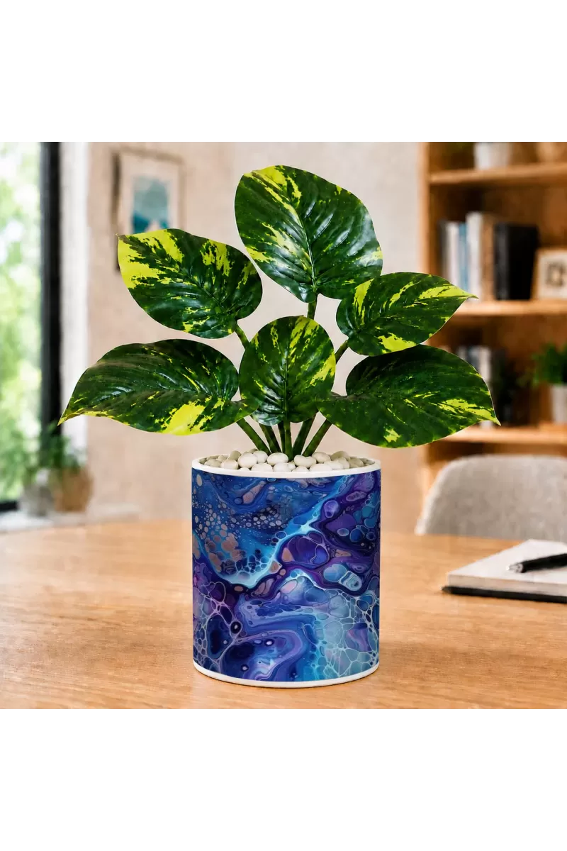 Artificial Tree Ceramic Photo Pot With White Stones 3x4 Inch (F166215)