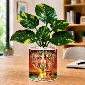Artificial Tree Ceramic Photo Pot With White Stones 3x4 Inch (F166216)