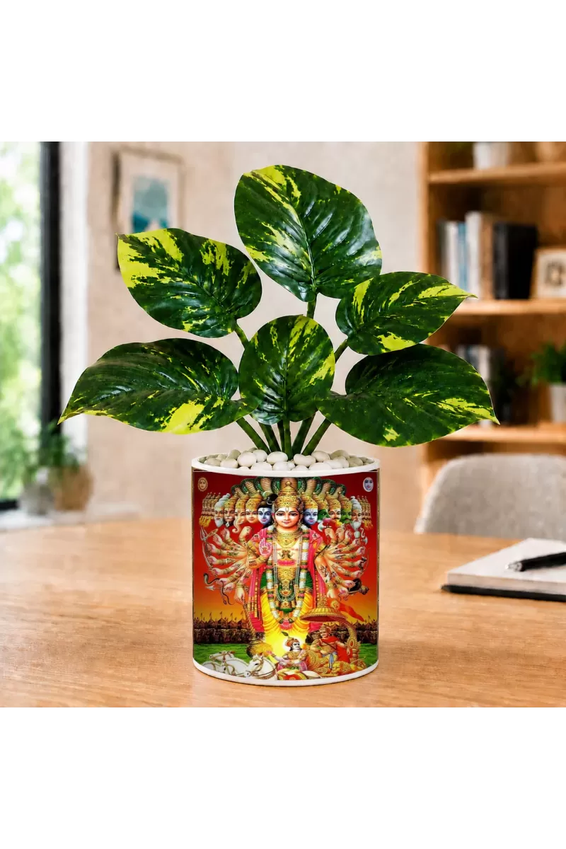 Artificial Tree Ceramic Photo Pot With White Stones 3x4 Inch (F166216)