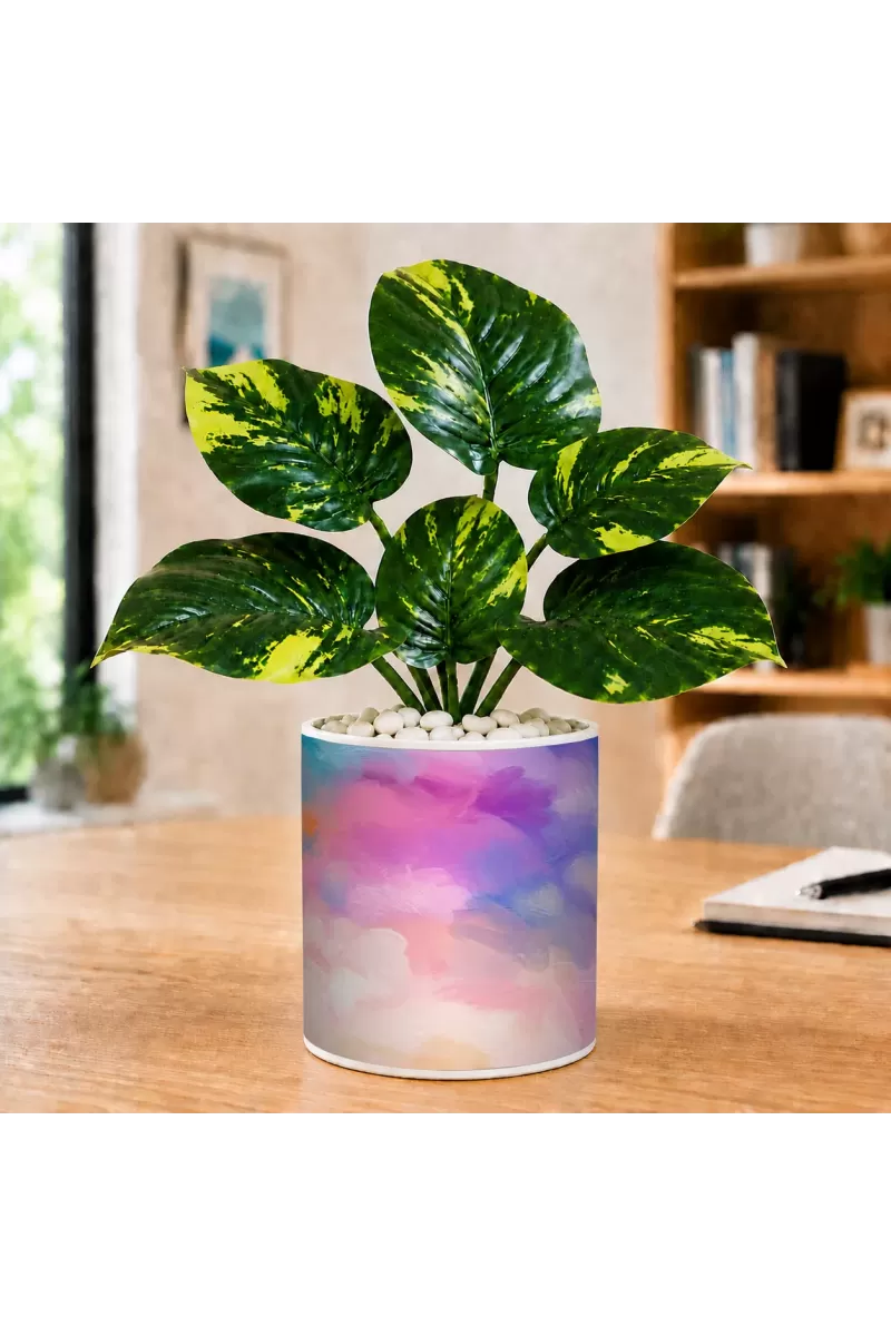 Artificial Tree Ceramic Photo Pot With White Stones 3x4 Inch (F166217)