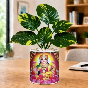 Artificial Tree Ceramic Photo Pot With White Stones 3x4 Inch (F166218)