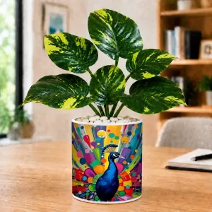 Artificial Tree Ceramic Photo Pot With White Stones 3x4 Inch (F166219)