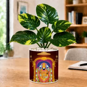 Artificial Tree Ceramic Photo Pot With White Stones 3x4 Inch (F166220)