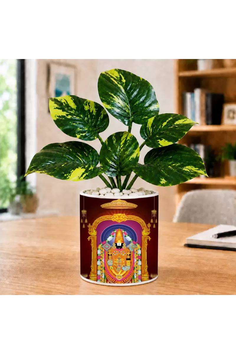 Artificial Tree Ceramic Photo Pot With White Stones 3x4 Inch (F166220)