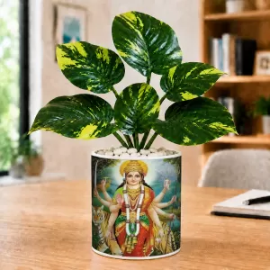 Artificial Tree Ceramic Photo Pot With White Stones 3x4 Inch (F166221)