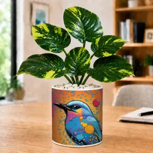 Artificial Tree Ceramic Photo Pot With White Stones 3x4 Inch (F166225)
