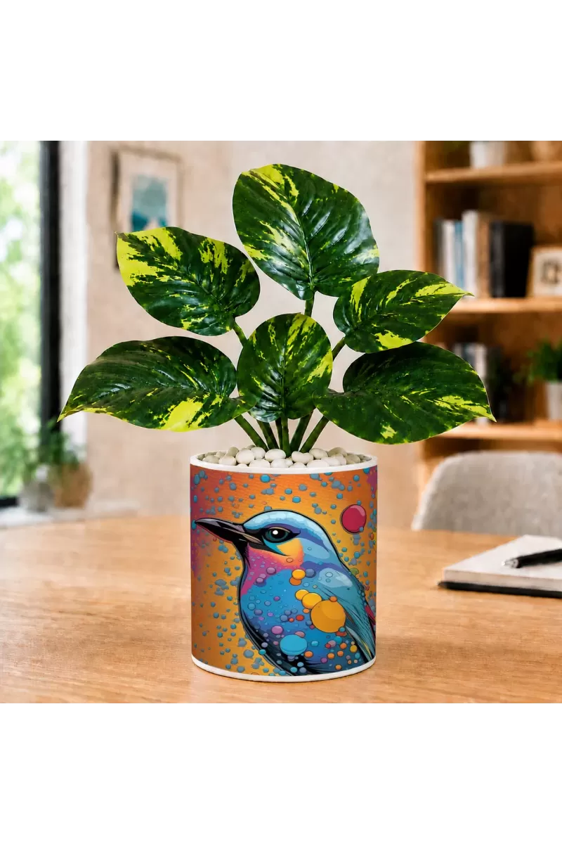 Artificial Tree Ceramic Photo Pot With White Stones 3x4 Inch (F166225)