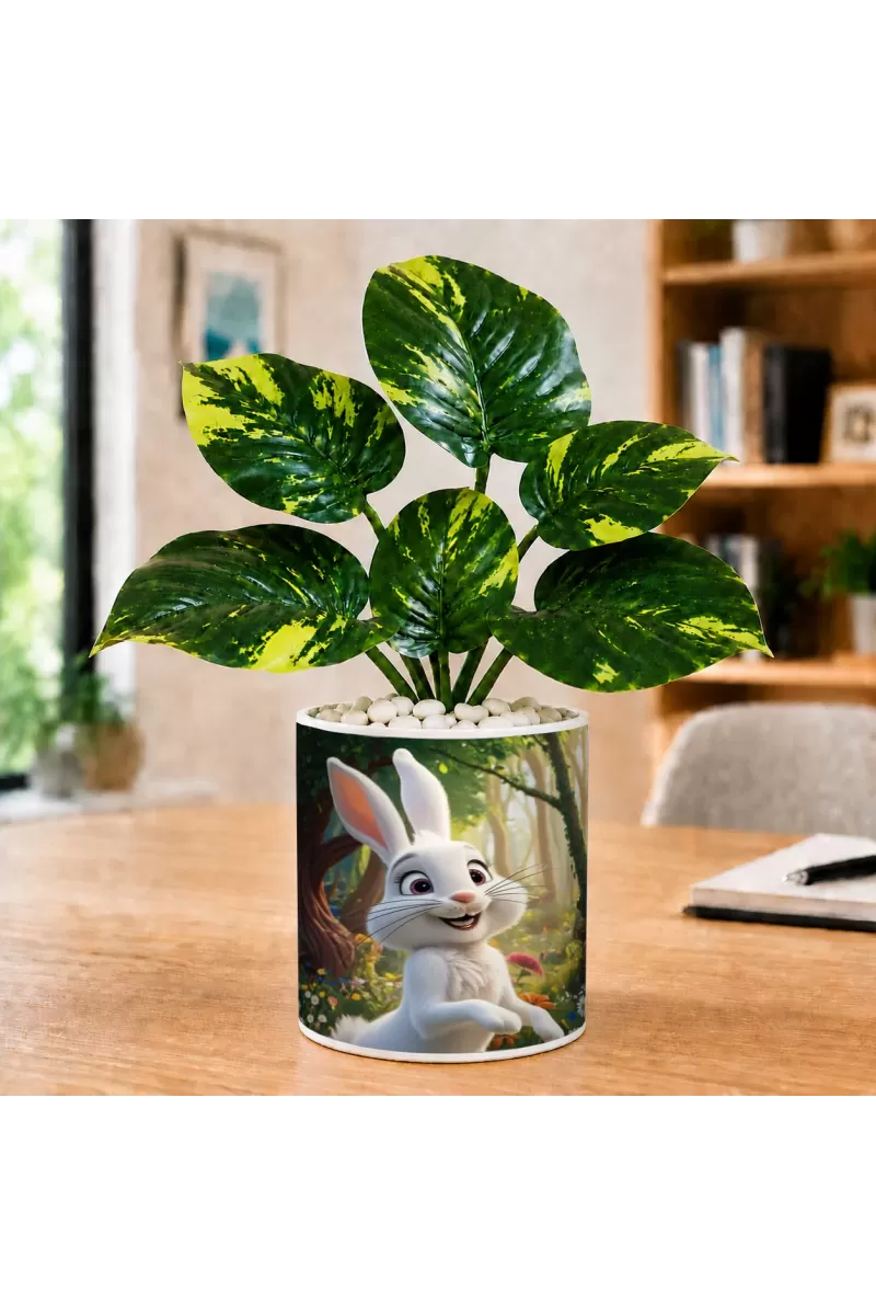 Artificial Tree Ceramic Photo Pot With White Stones 3x4 Inch (F166226)