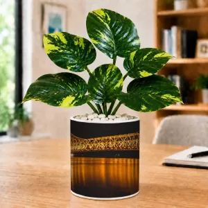 Artificial Tree Ceramic Photo Pot With White Stones 3x4 Inch (F166229)