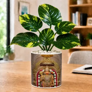 Artificial Tree Ceramic Photo Pot With White Stones 3x4 Inch (F166230)