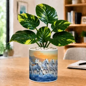 Artificial Tree Ceramic Photo Pot With White Stones 3x4 Inch (F166231)