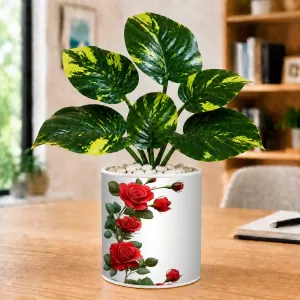 Artificial Tree Ceramic Photo Pot With White Stones 3x4 Inch (F166232)