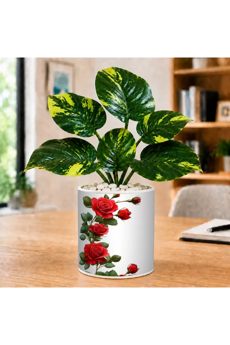 Artificial Tree Ceramic Photo Pot With White Stones 3x4 Inch (F166232)