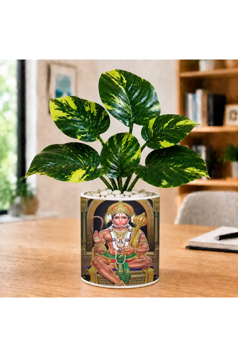 Artificial Tree Ceramic Photo Pot With White Stones 3x4 Inch (F166234)