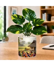Artificial Tree Ceramic Photo Pot With White Stones 3x4 Inch (F166237)