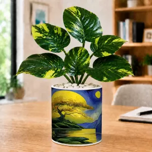 Artificial Tree Ceramic Photo Pot With White Stones 3x4 Inch (F166238)