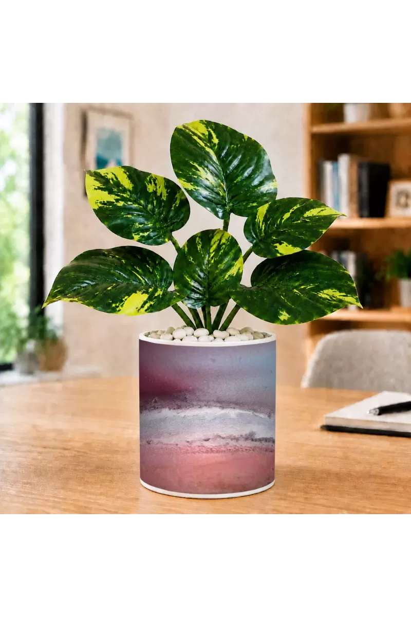 Artificial Tree Ceramic Photo Pot With White Stones 3x4 Inch (F166239)