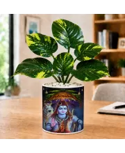 Artificial Tree Ceramic Photo Pot With White Stones 3x4 Inch (F166241)