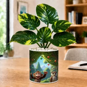 Artificial Tree Ceramic Photo Pot With White Stones 3x4 Inch (F166242)