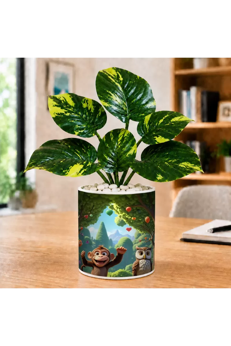 Artificial Tree Ceramic Photo Pot With White Stones 3x4 Inch (F166242)