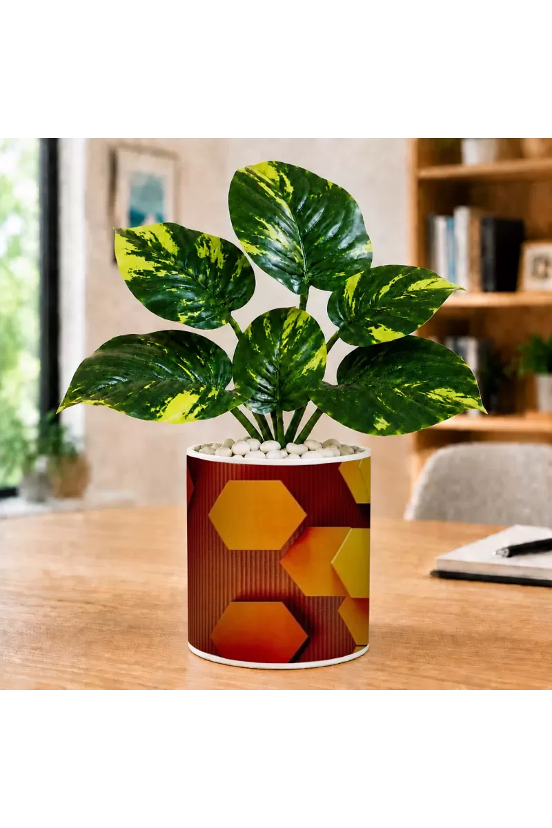Artificial Tree Ceramic Photo Pot With White Stones 3x4 Inch (F166243)