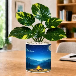 Artificial Tree Ceramic Photo Pot With White Stones 3x4 Inch (F166244)