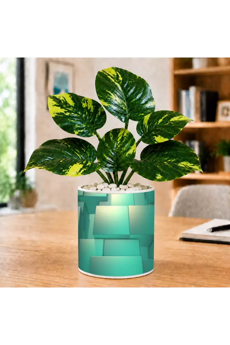 Artificial Tree Ceramic Photo Pot With White Stones 3x4 Inch (F166245)