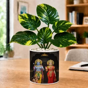 Artificial Tree Ceramic Photo Pot With White Stones 3x4 Inch (F166247)