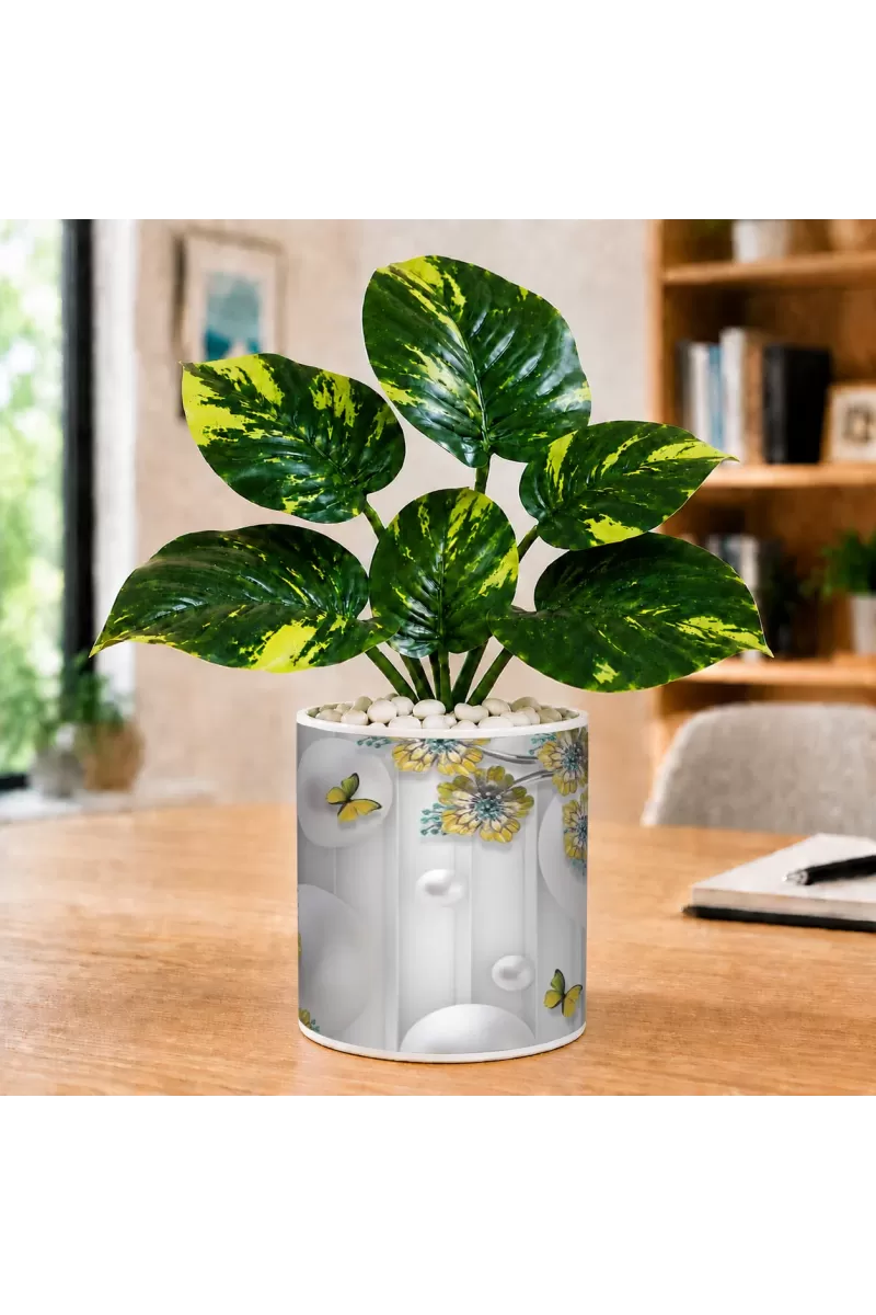 Artificial Tree Ceramic Photo Pot With White Stones 3x4 Inch (F166248)