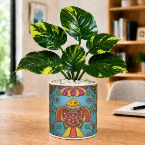 Artificial Tree Ceramic Photo Pot With White Stones 3x4 Inch (F166250)
